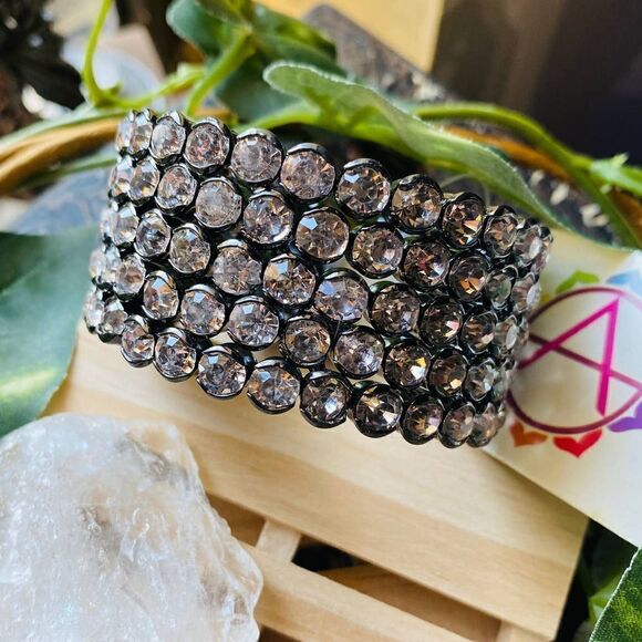 Amrita Singh Clear Austrian Crystal Gun Metal Cuff Gorgeous - Picture 6 of 7